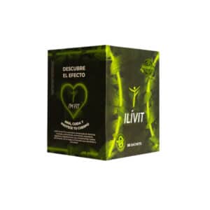 Caja de Ilívit salud digestiva natural I'M FIT con diseño verde orgánico, mostrando beneficios de desintoxicación y vitaminas